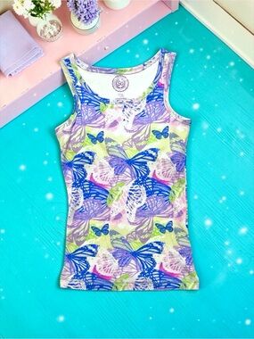 SO Girls Butterfly Ribbed Tank Pastel Multicolor Size 7/8 EUC